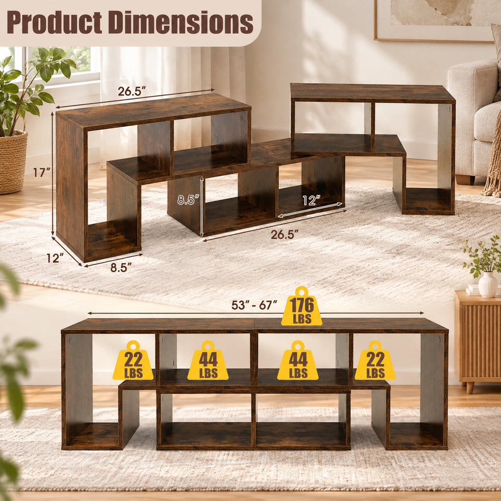 Airfind 3 Pieces Console TV Stand for TVs up to 65 Inch with Shelves, 176 lbs Capacity, Brown, Dimensions of Rectangular Shelf 26.5 x