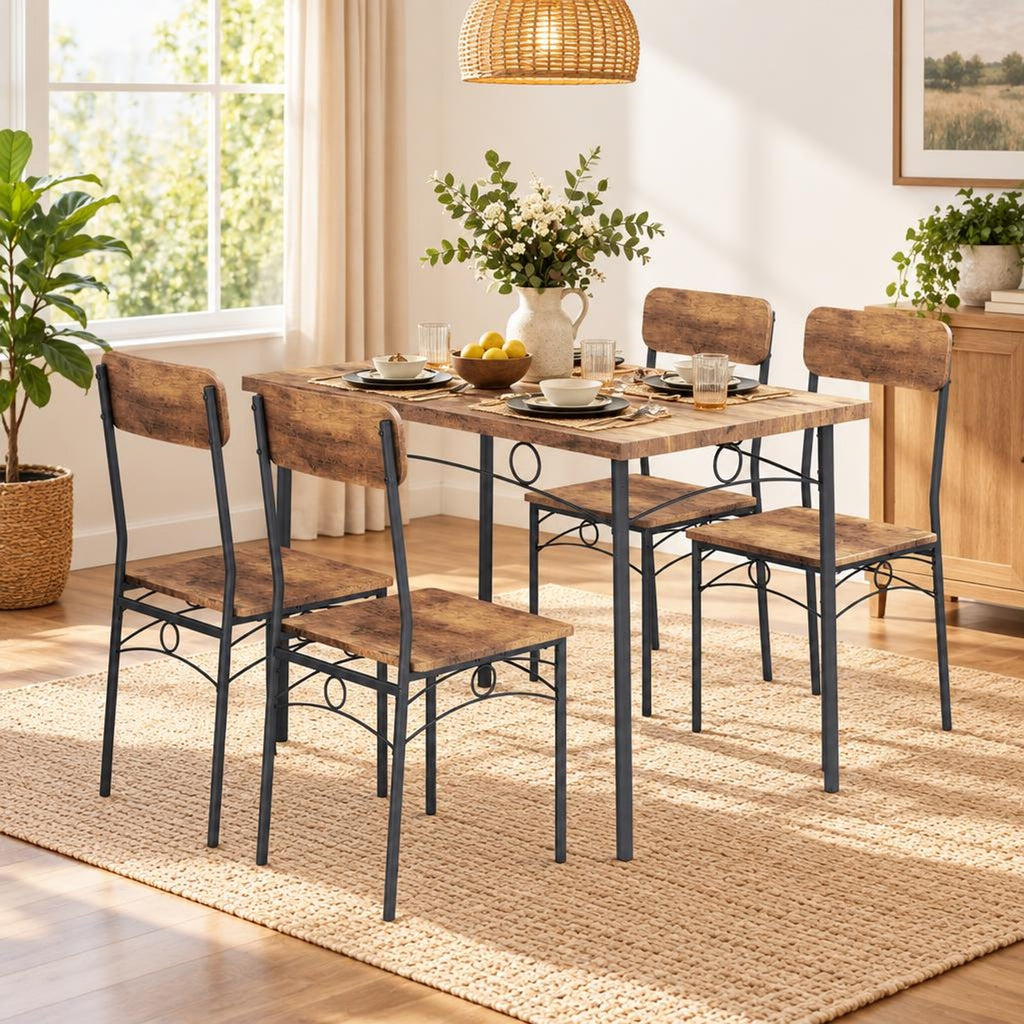 Airfind 5-Piece Industrial Dining Table Set for 4 for Small Place Apartment, 200 lbs Capacity, MDF Metal Frame, Coffee