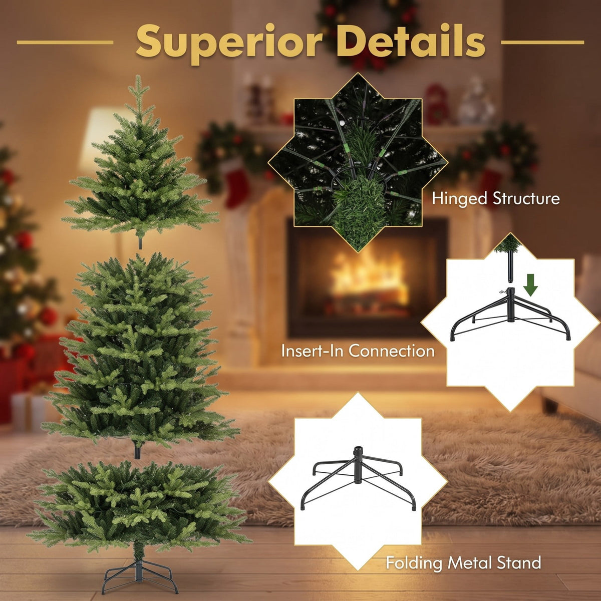 Airfind 7 Feet Artificial Xmas Tree Hinged with 11 Lighting Modes and Remote Control-7 ft, Green, Diameter of Stand 18/20/22