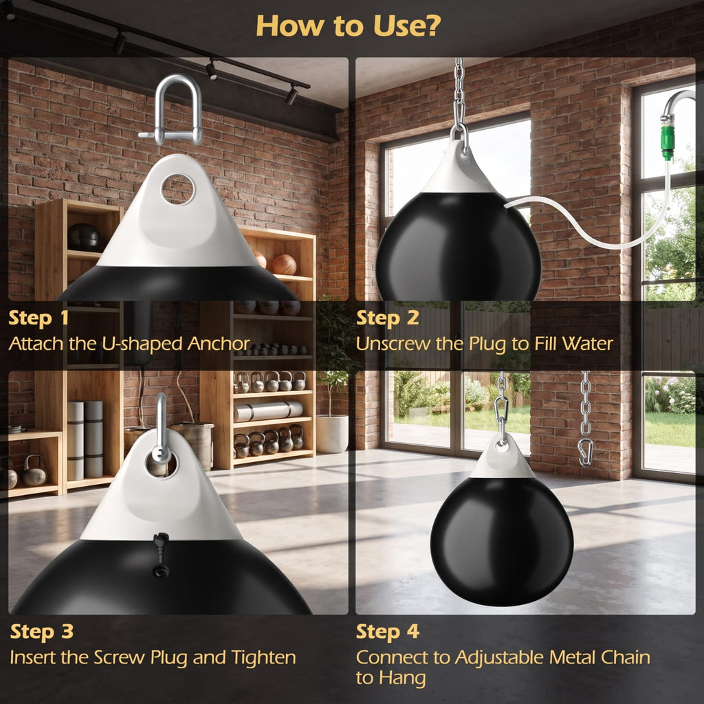 Airfind 21 Inch Water Aqua Punching Bag with Adjustable Metal Chain and Water Hose for Home Gym Boxing and Reaction Training, Black