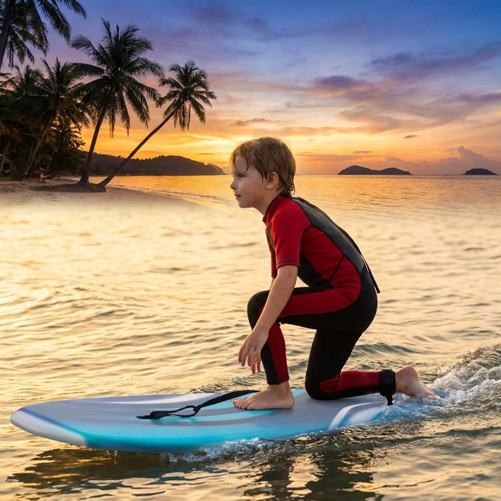 Airfind 33 Boogie Board with Tropical Reef Graphic Deck ¡ª EPS Core, XPE Top, HDPE Slick Bottom, Crescent Tail, Coiled Wrist Leash