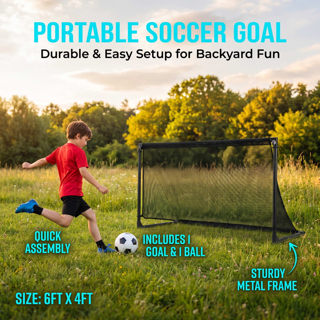 Airfind Portable Pop Up Soccer Goal for Kids with Heavy Duty Metal Frame and Ground Stakes for Backyard Training and Outdoor Practice, Black