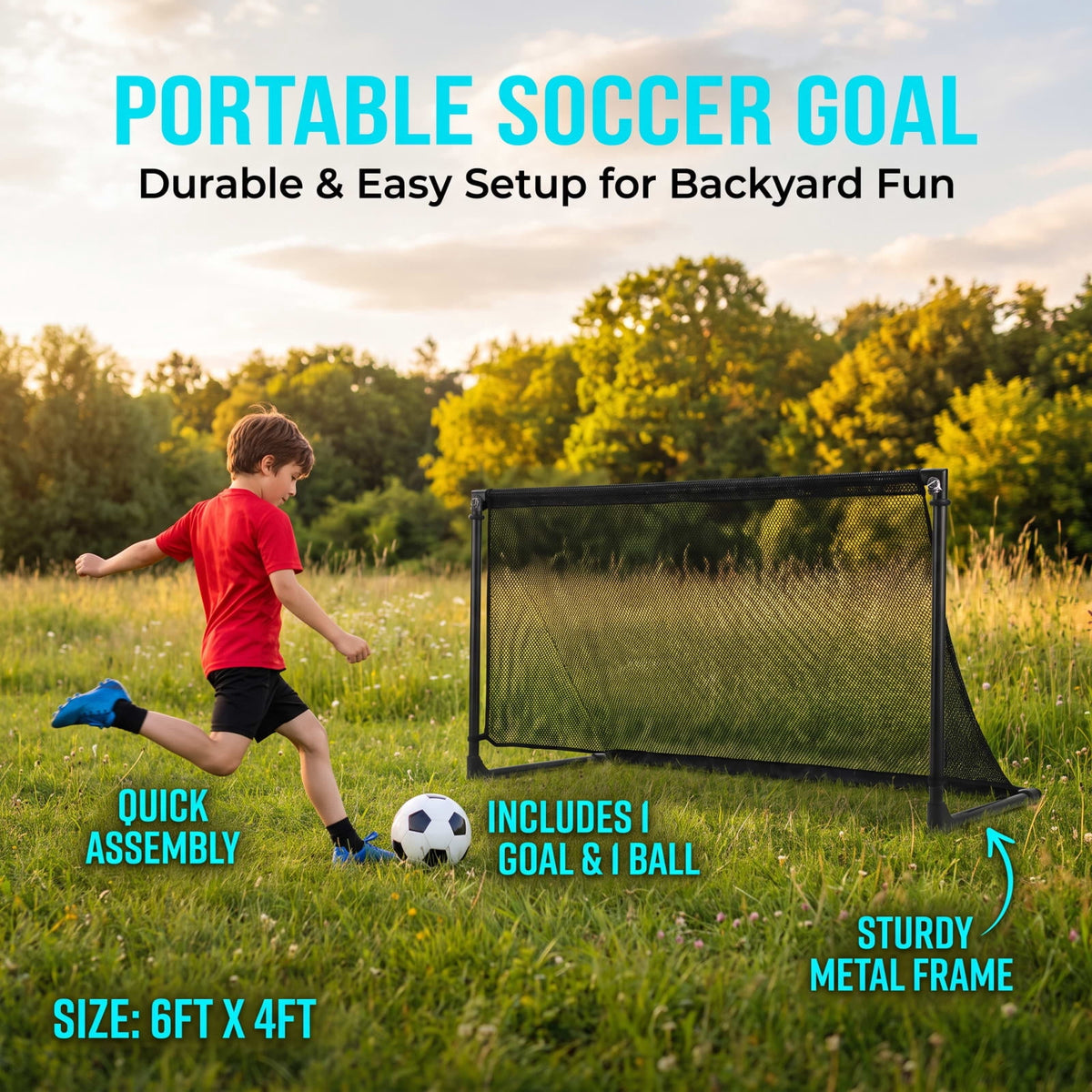 Airfind Portable Pop Up Soccer Goal for Kids with Heavy Duty Metal Frame and Ground Stakes for Backyard Training and Outdoor Practice, Black