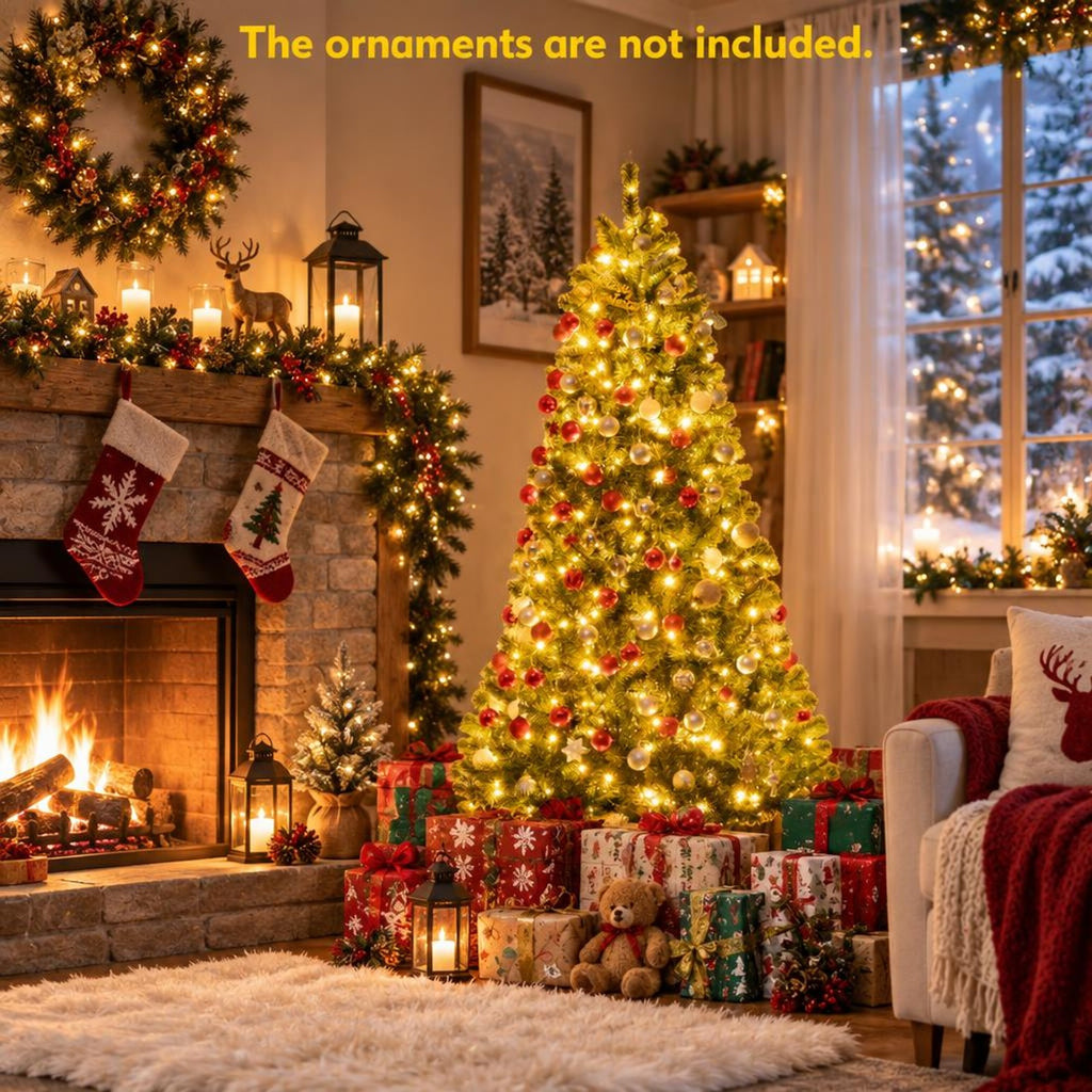 Airfind Artificial Hinged Christmas Tree with Remote-controlled Color-changing LED Lights-6ft, New PVC metal 6 Ft: Frame, 6ft x 3.1ft Footprint, Green