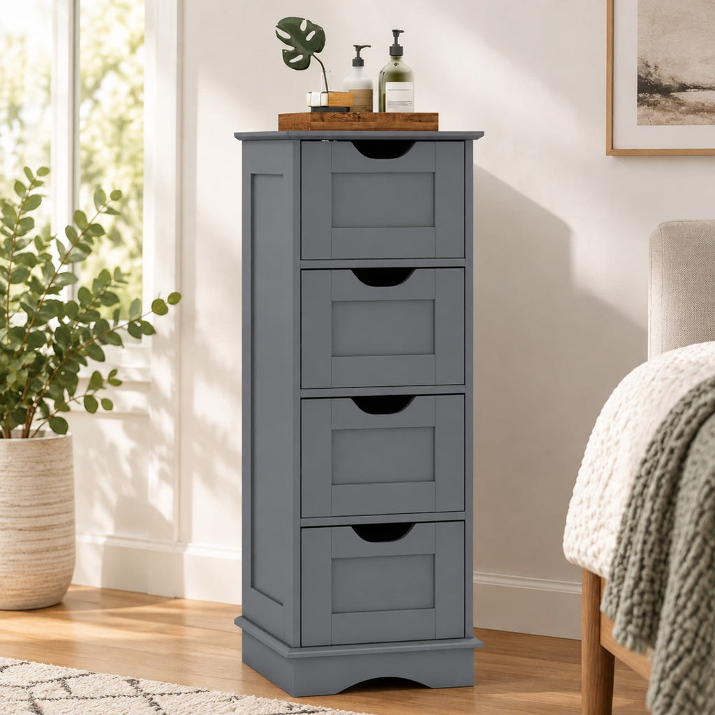 Airfind Bathroom Storage Cabinet, with Cutout Handles and 4 Drawers, 33 lbs Capacity, MDF Frame, 12 Inch x 12 Inch x 32 Inch Footprint, Gray