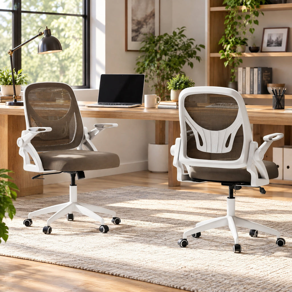 Airfind Ergonomic Computer Desk Chair with Lumbar Support and Flip-up Arms, 330 lbs Capacity, PP Metal Mesh Plywood Sponge Frame, Gray