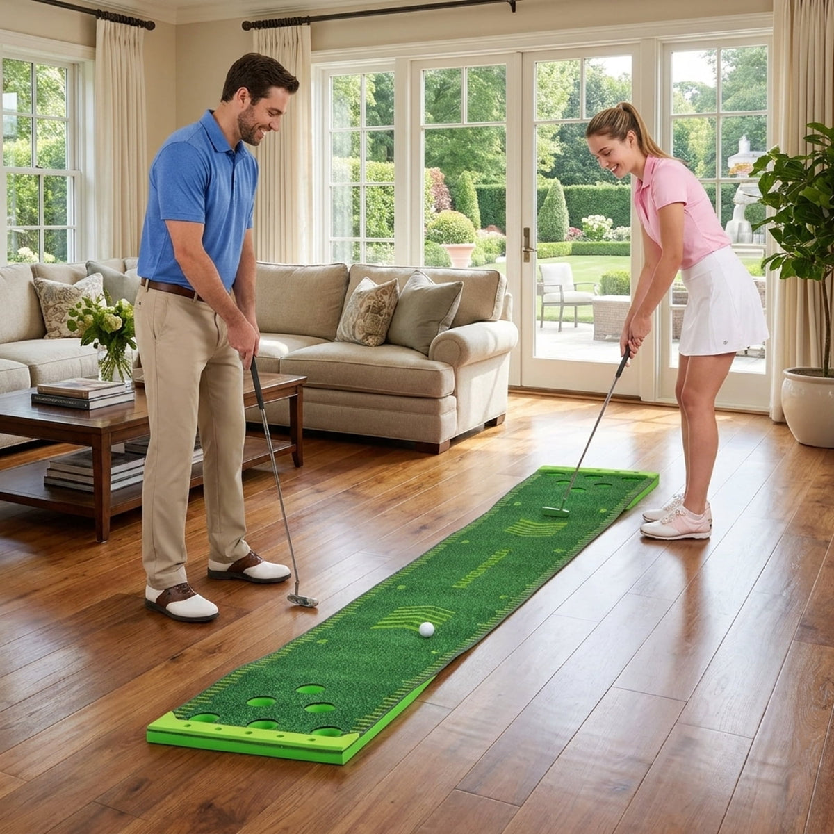 Airfind Premium Golf Hitting Practice Mat with thickened turf simulation and rubber anti-slip base plus ball tee holes for backyard driving practice, Green