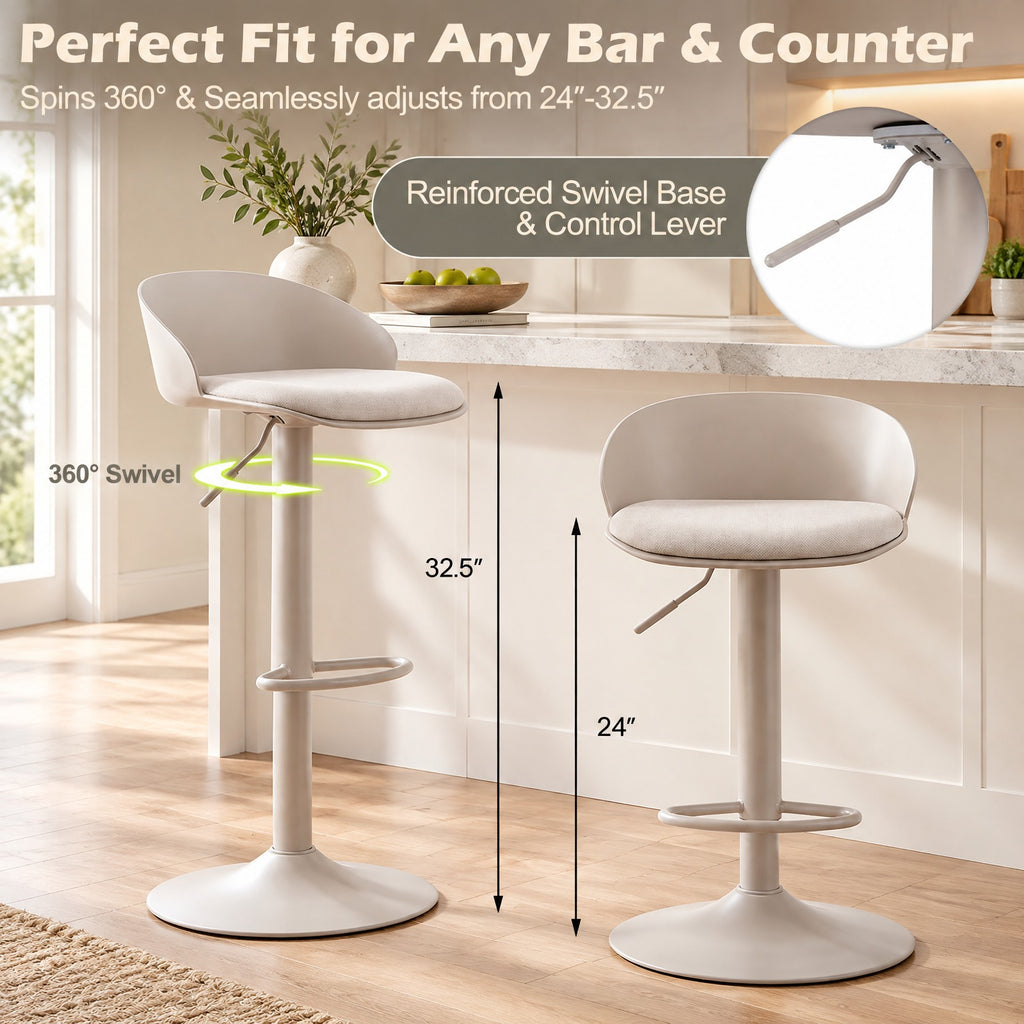 Airfind Set of 2 Adjustable Swivel Bar Stools w/ Back and Footrest 330 LBS for Dining, Stool 330 lbs Capacity, Metal Sponge PP Linen Fabric Frame