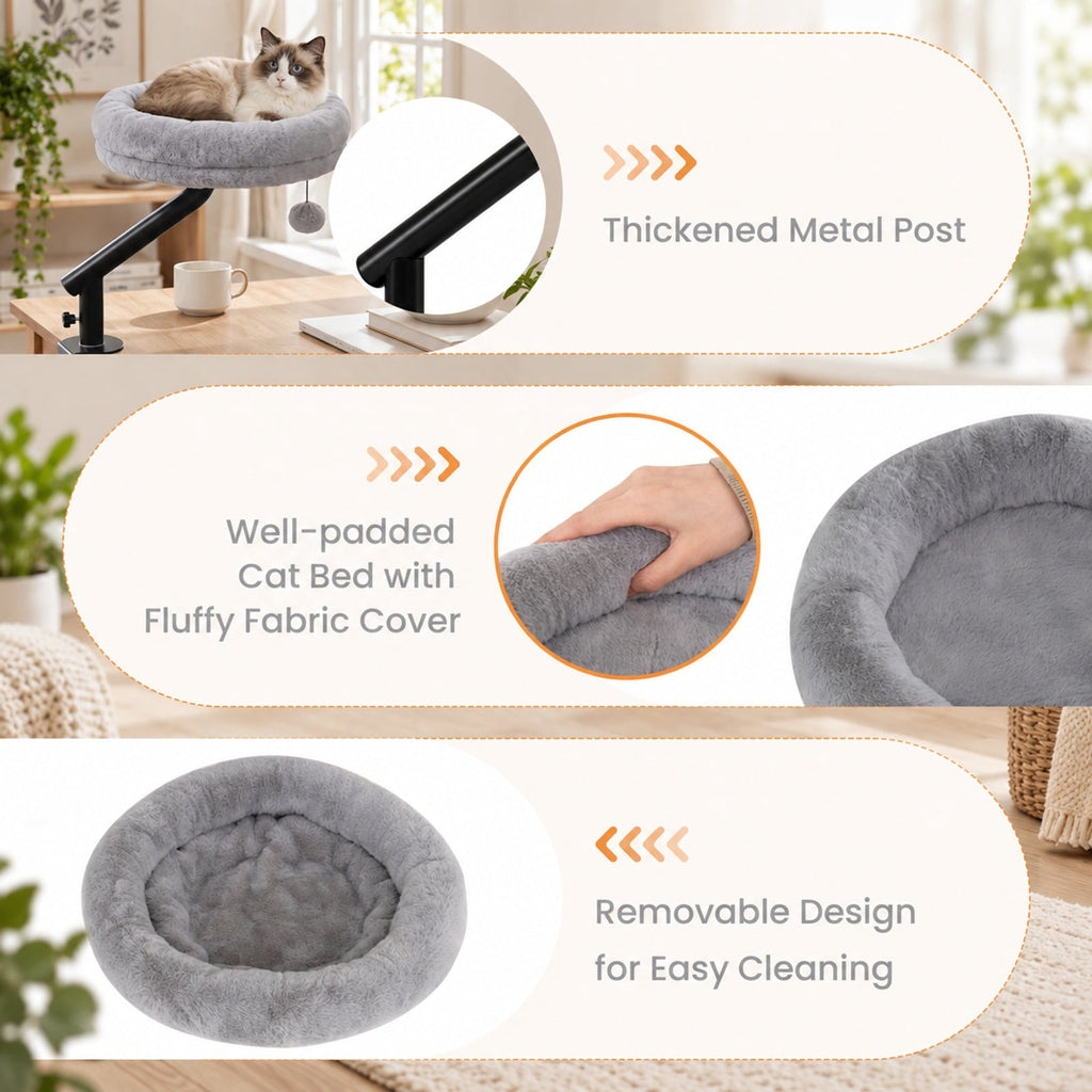 Airfind 360¡ã Rotating Cat Desk Bed for Indoor Cats with Removable Perch, 13.5 Inch X 3.5 InchOverall Height 15.5 InchWeight for Convenient Everyday Use, Gray