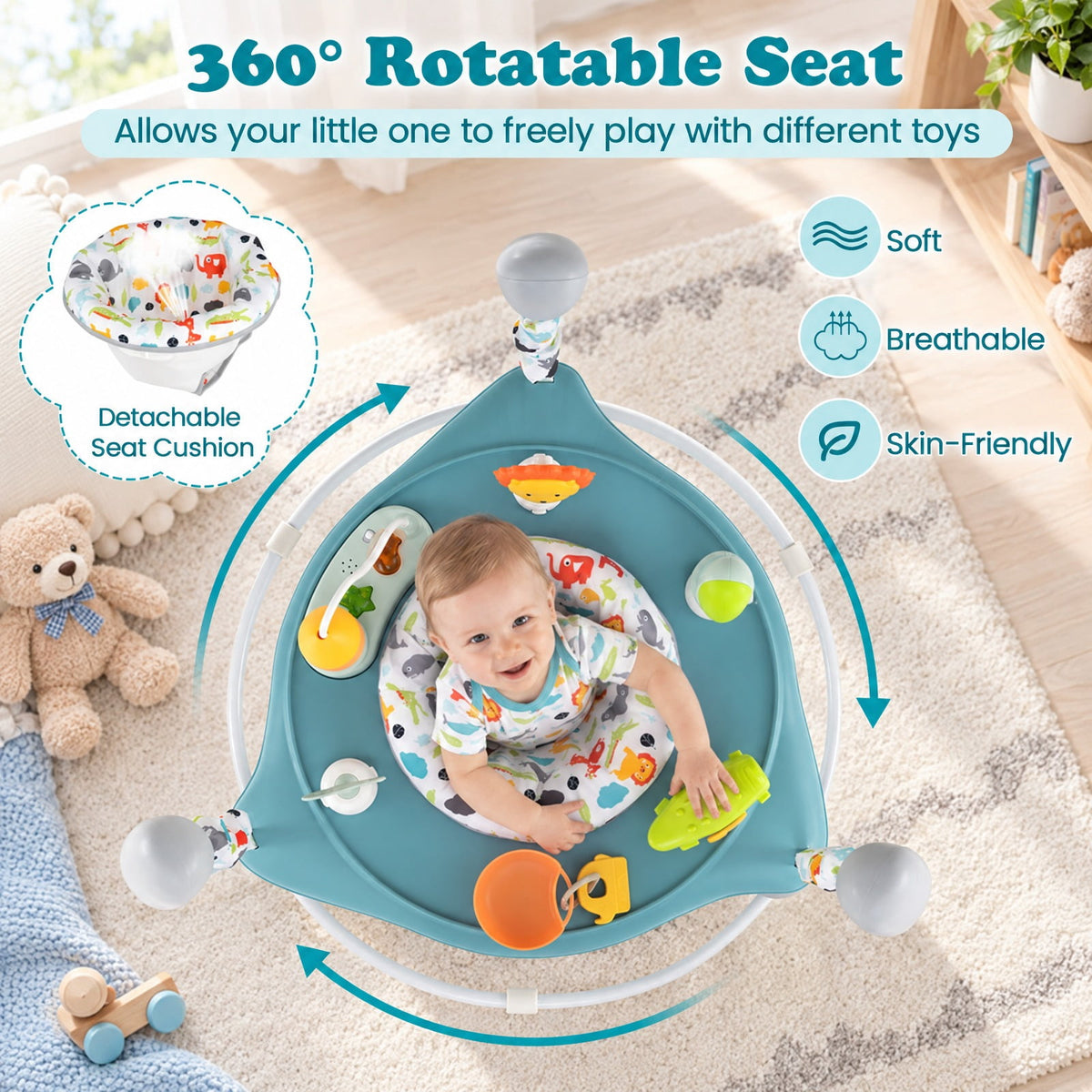 Airfind Child Jump and Play Activity Center with Rotatable Seat and Interactive Toys, 26.5 Lbs Capacity, Pp, for 7-15 Months Old, Blue