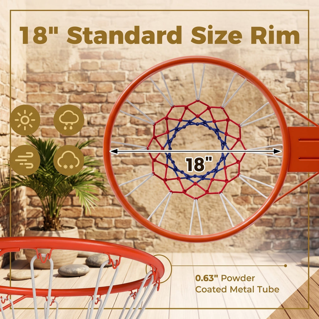 Airfind 18 Inch Basketball Rim Heavy Duty Wall Mounted Goal Replacement Steel Hoop with Nylon Net for Indoor Outdoor Play, Orange