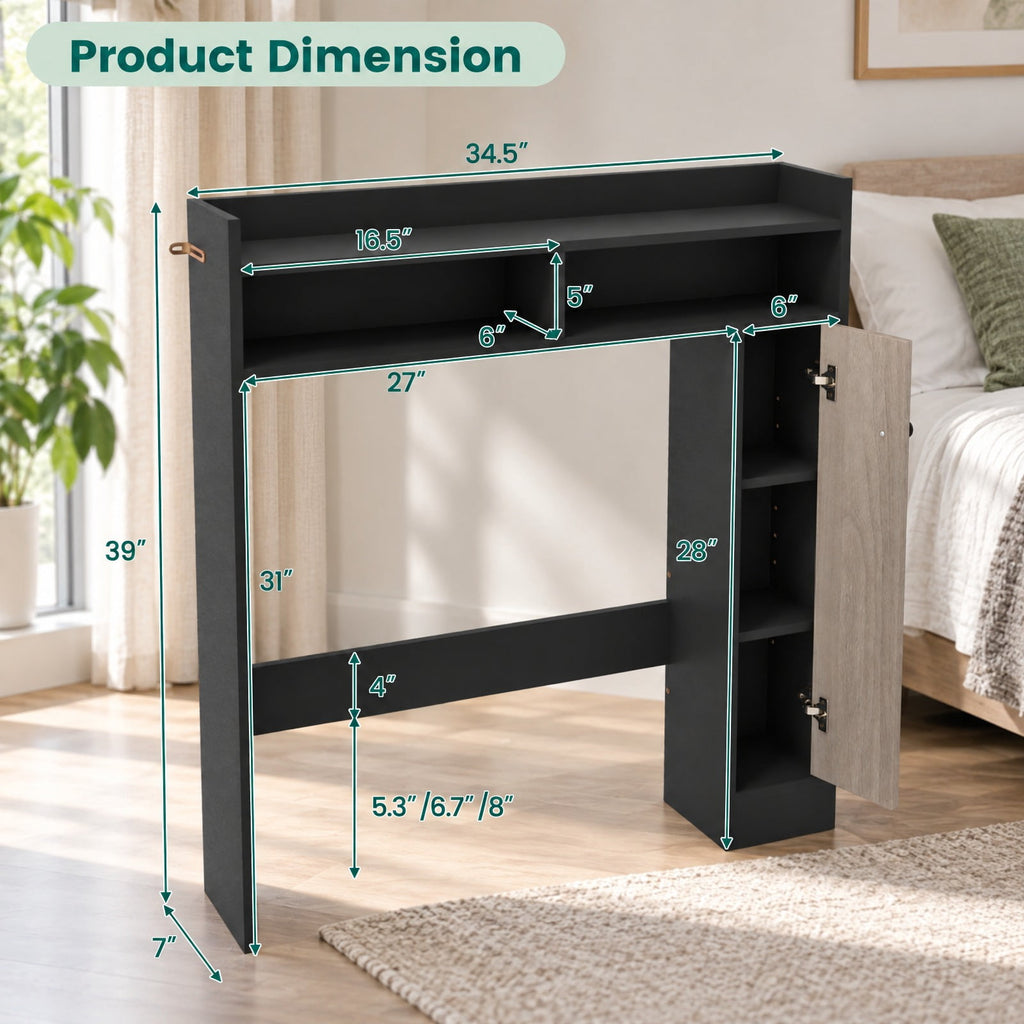 Airfind Bathroom Over the Toilet Floor Storage Organizer with Adjustable Shelves, 100 lbs Capacity, MDF Engineered Wood Frame, Black