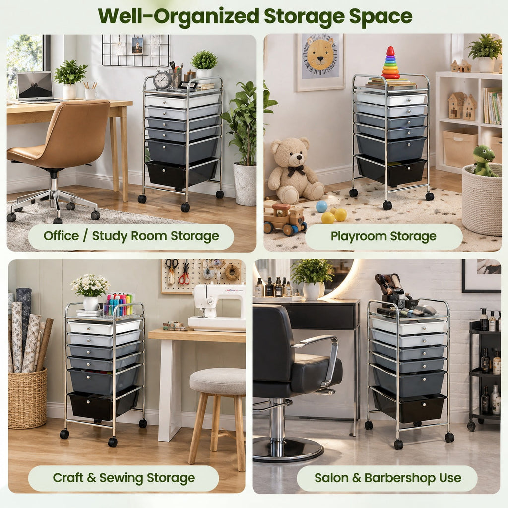 Airfind 6 Drawers Rolling Storage Cart Organizer, Steel Frame, 17 x 13.5 x 30 Footprint, Black, Perfect for any room where space is limited