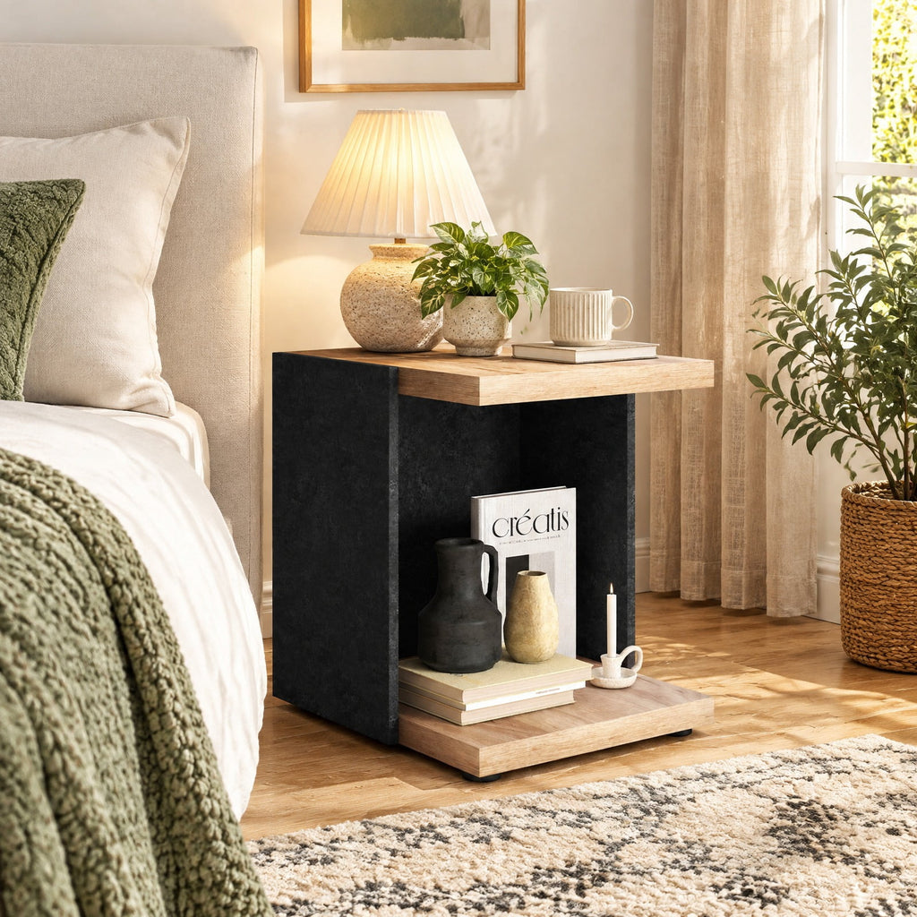 Airfind Side Table, End Table 2-Tier Sofa, with Open Storage Shelf, 55 lbs Capacity, Engineered Wood MDF Frame with Functional Design, Oak