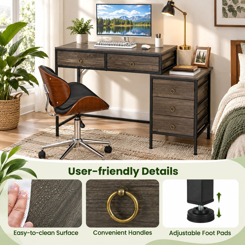 Airfind Computer Desk with 5 Drawers Home Office Desk with Side File Cabinet, 380 lbs Capacity, Engineered Wood Metal MDF Frame, Grey