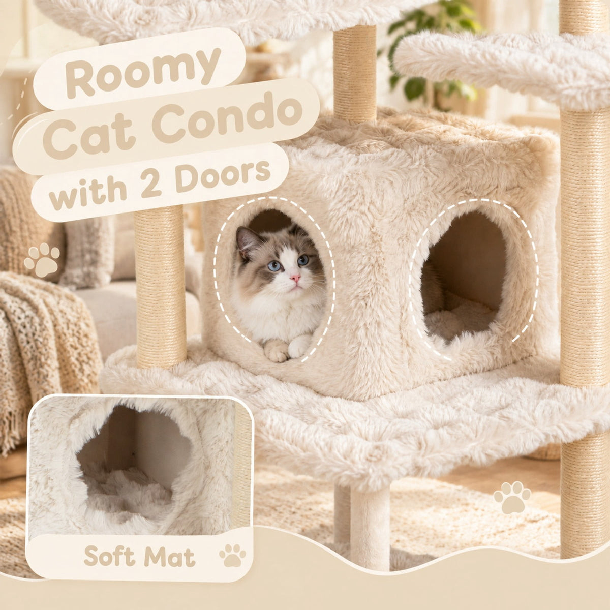 Airfind 67 Inch Multi-level Cat Tree with Large Cat Condo and Padded Perch, 22 lbs Capacity, Polyester Fabric PP Cotton Sisal Engineered Wood Frame