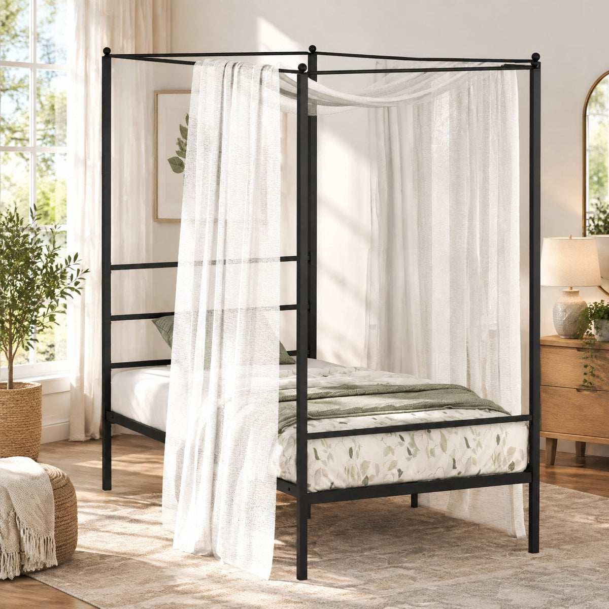 Airfind Twin/Full/Queen Size Metal Canopy Bed Frame with Slat Support, 660 lbs Capacity, Metal Clearance Between Bed and Floor: 12.5 Frame, Black