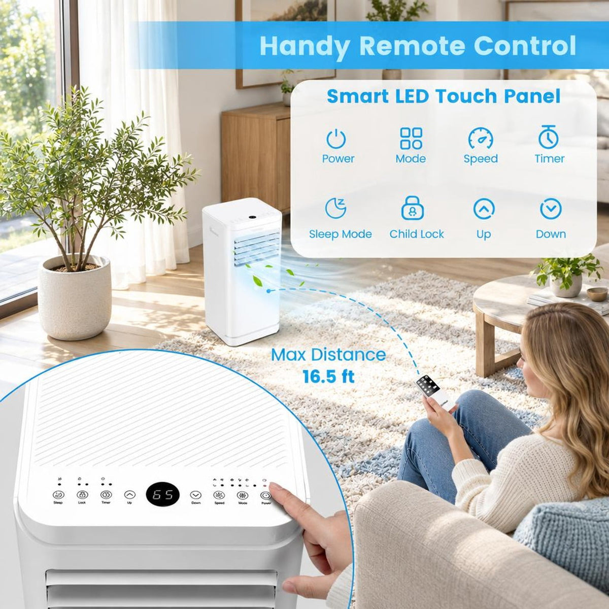 Airfind 8000 BTU Portable Air Conditioner with Dehumidifier and Fan Mode, ABS Frame, White, 24H auto on/off timer to save energy