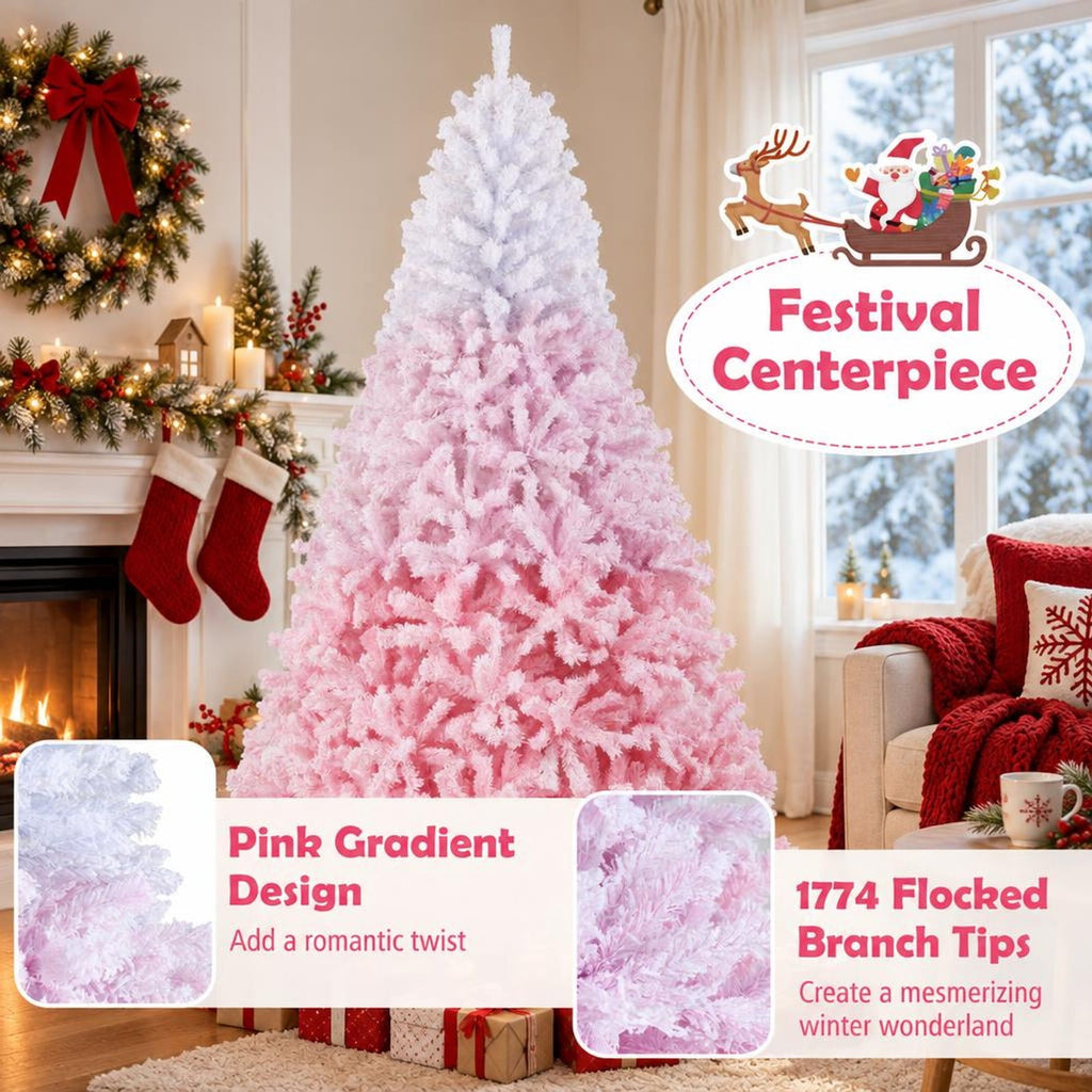 Airfind 8 FT Artificial Christmas Tree with Warm White LED Lights and 8 Modes for Holiday-8 Feet, PVC Metal Frame, Pink