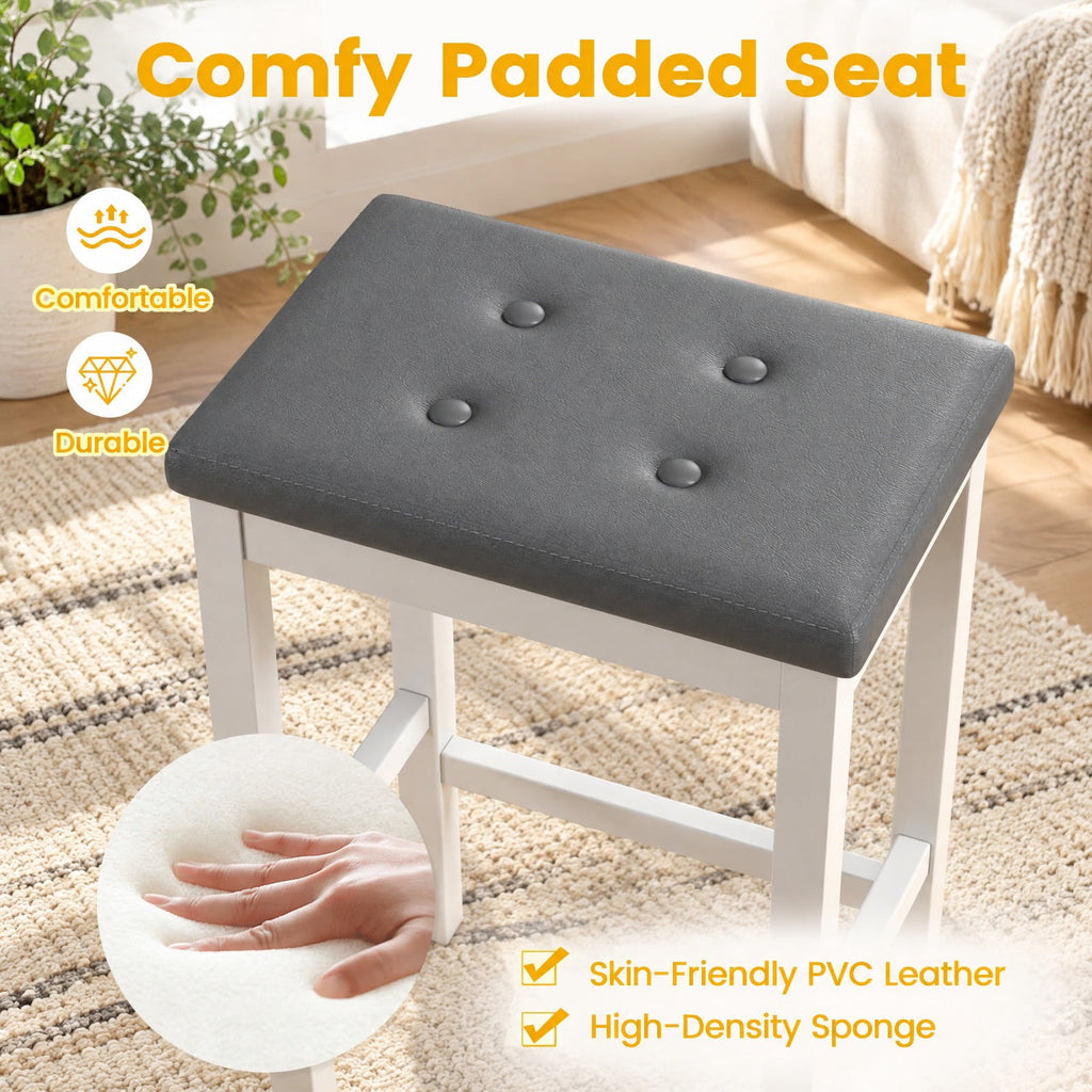 Airfind 24 Inch Bar Stools with Padded Seat Footrest and Rubber Wood, 330 Lbs Capacity, Rubber Wood Sponge PVC Leather Plywood, Gray