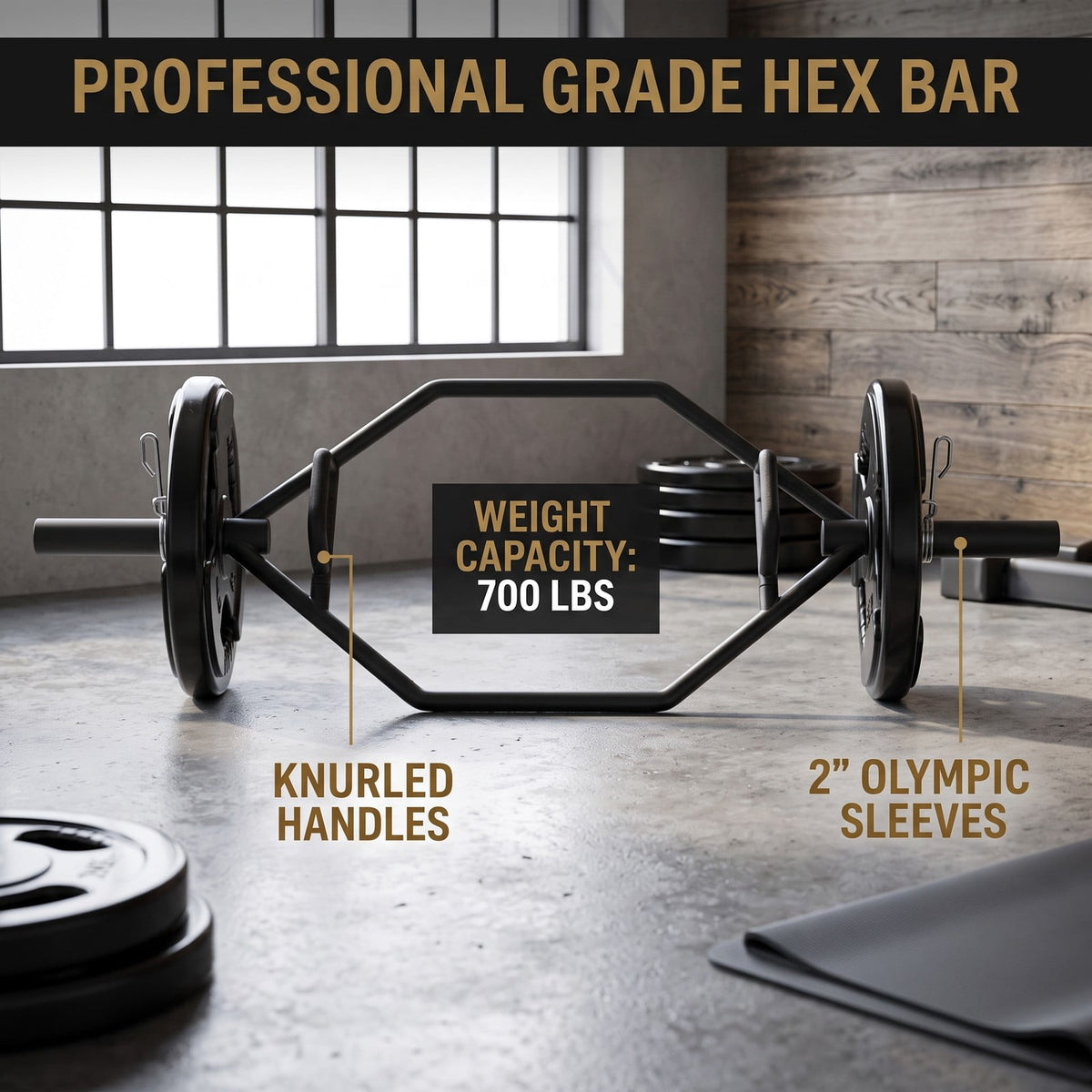 Airfind 56 Inch Olympic Hexagon Deadlift Trap Bar with Folding Grips, Heavy-Duty Steel Powerlifting Hex Bar with Dual Knurled Handles for Home Gym, 800 lbs, Black