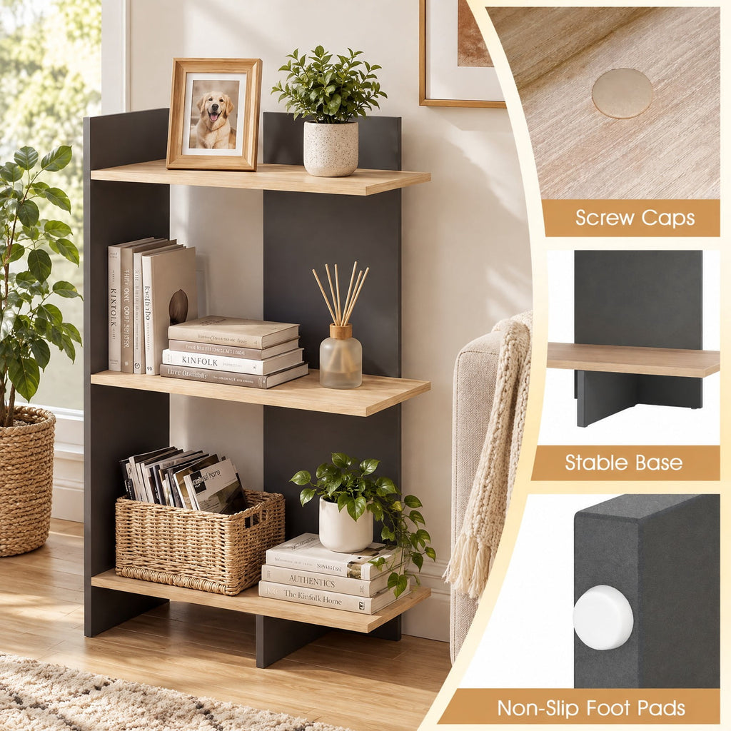 Airfind 3 Tier Wooden Bookshelf with Anti-Tipping Kit, 66 lbs Capacity, Engineered Board Frame, 23.5 x 11.5 x 39.5 Footprint, Oak