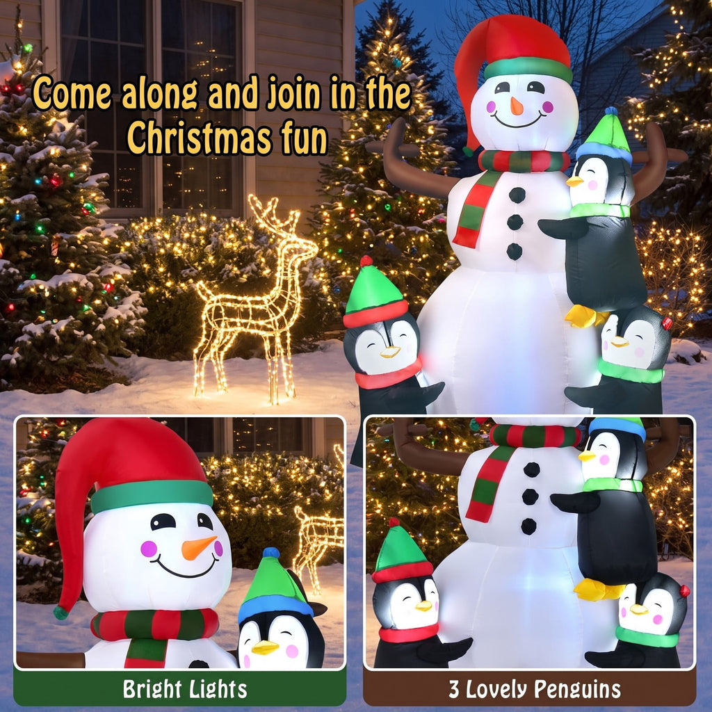 Airfind 6 Feet Christmas Quick Inflatable Snowman with Penguins, Polyester fabric Frame, 4 ft x 2.6 ft x 6 ft Footprint, Multicolor