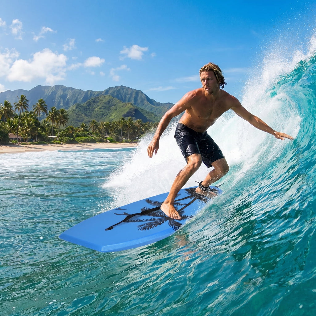 Airfind 41 Inch Ultra-Light IXPE Bodyboard for Adults ¡ª Cool-Touch Deck, EPS Core, HDPE Slick Bottom, Crescent Tail, Coiled Wrist Leash (Blue)