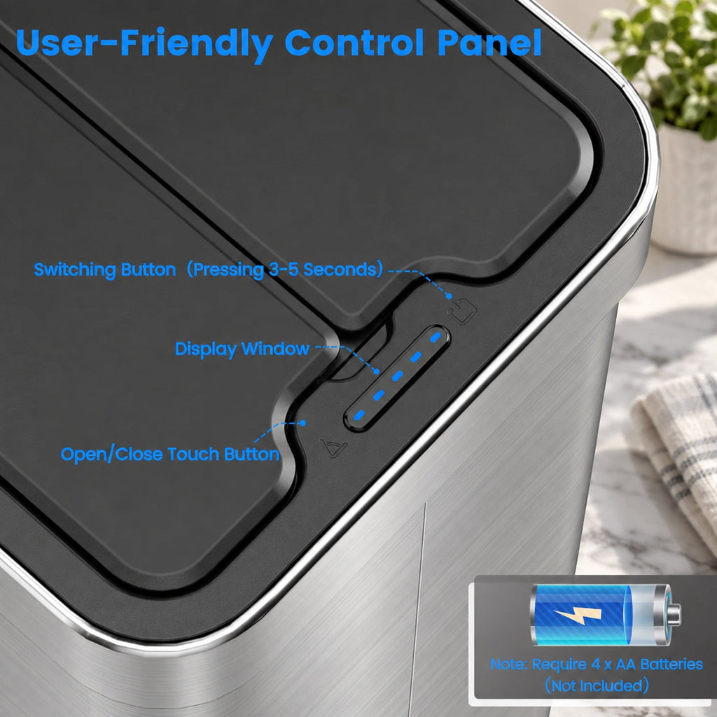 Airfind 16 Gallon Trash Can with Wing Lids for Bedroom Bathroom Kitchen, Stainless Steel ABS Frame, Silver