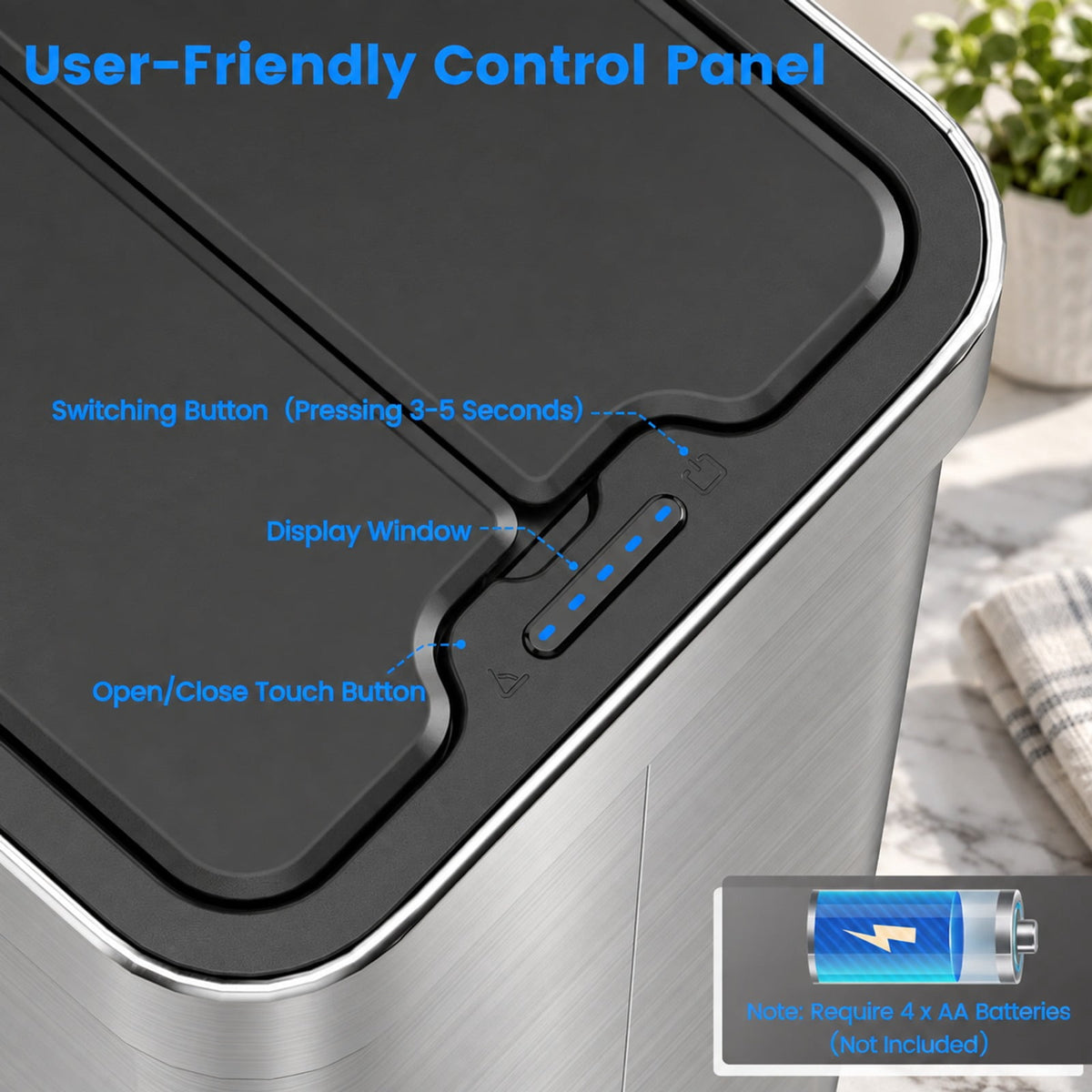 Airfind 16 Gallon Trash Can with Wing Lids for Bedroom Bathroom Kitchen, Stainless Steel ABS Frame, Silver