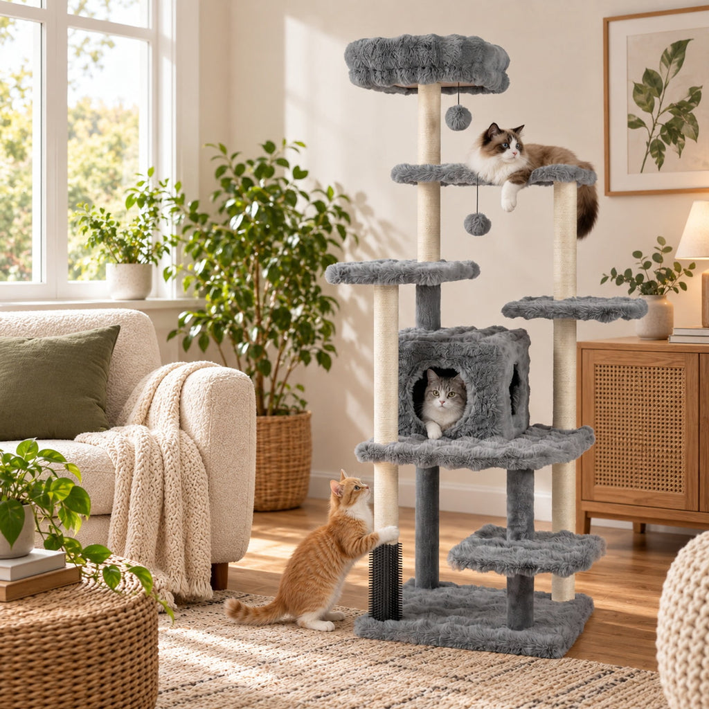 Airfind 67 Inch Multi-level Cat Tree with Large Cat Condo and Padded Perch, 22 lbs Capacity, Polyester Fabric PP Cotton Sisal Engineered Wood Frame