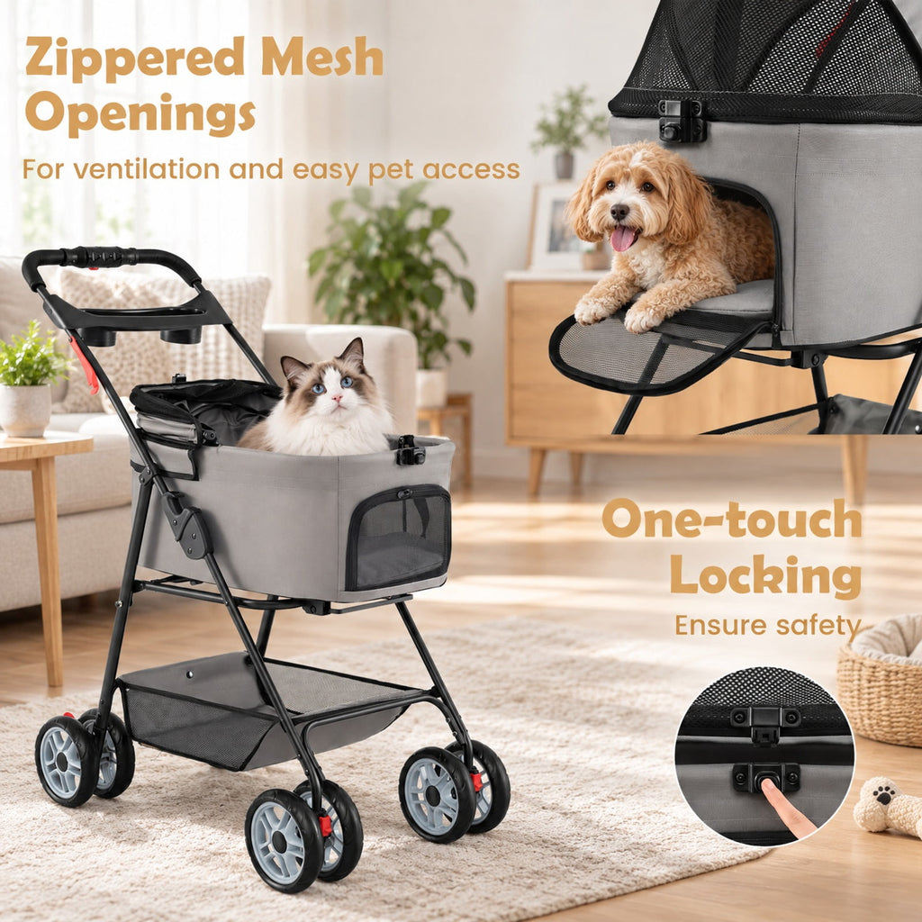 Airfind 3 in 1 Pet Stroller with Removable Carrier up to 33 lbs, 33 lbs Capacity, 300D Oxford Cloth Metal Mesh Sponge PU PP Frame, Gray