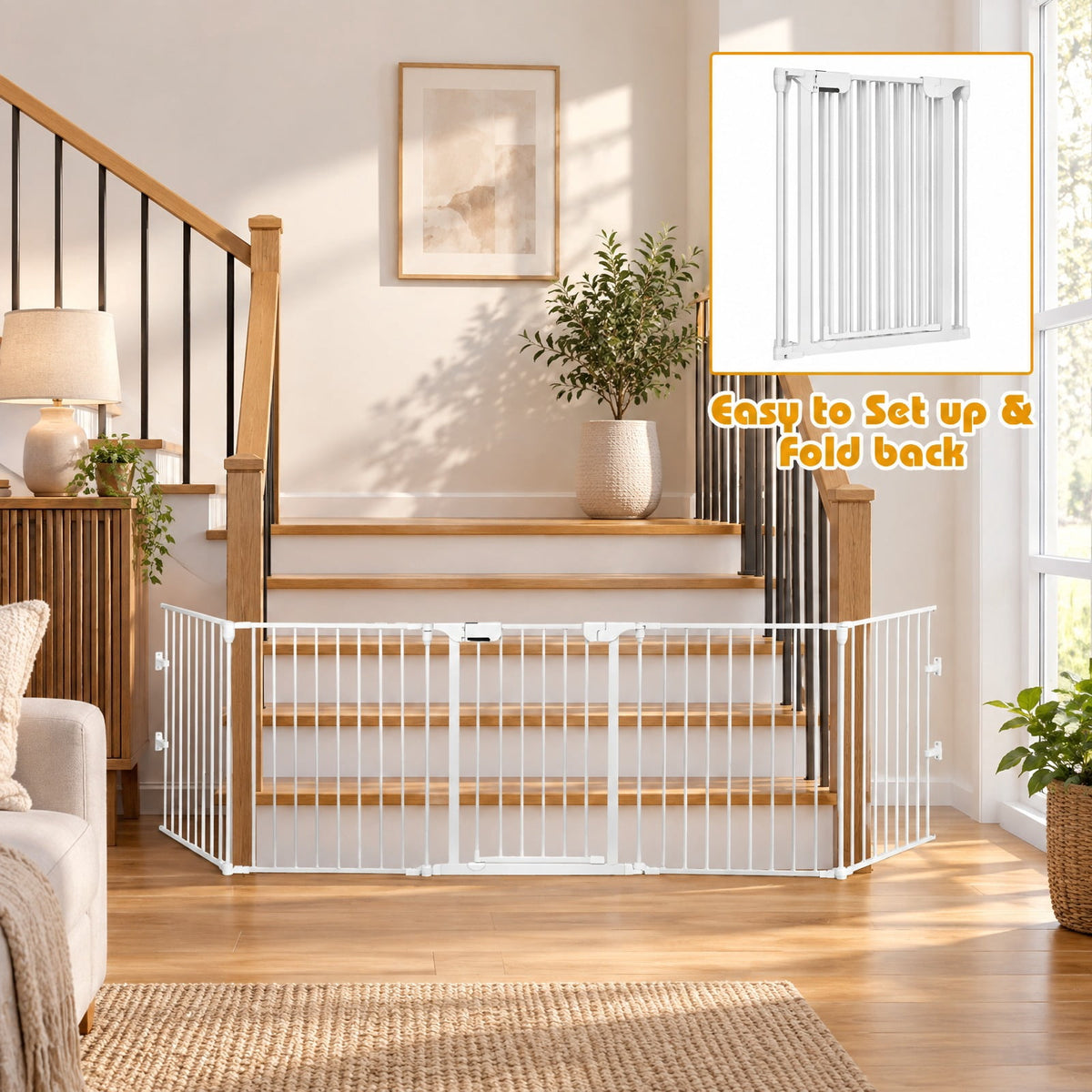 Airfind 115 Inch Length 5 Panel Adjustable Wide Fireplace Fence, Steel Frame, White, Size of each panel 29 x 24 (L x W)