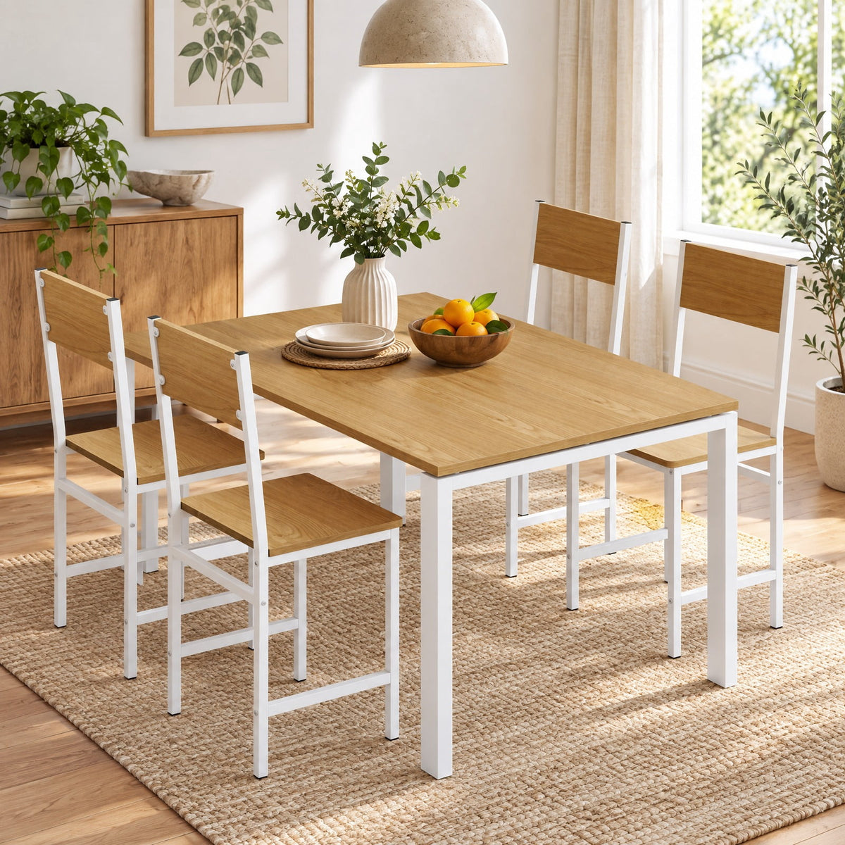 Airfind Set of 4 Dining Chairs with Metal Legs and Slanted Back, 300 lbs Capacity, Metal Engineered Wood Frame, 17.5 x 16 x 34 Footprint, Natural