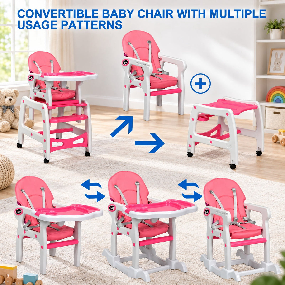 Airfind 3-in-1 Youth High Chair with Lockable Universal Wheels, 50 lbs Capacity, PP PE Sponge, Suitable for 6 Months to 8 Years, Unspecified