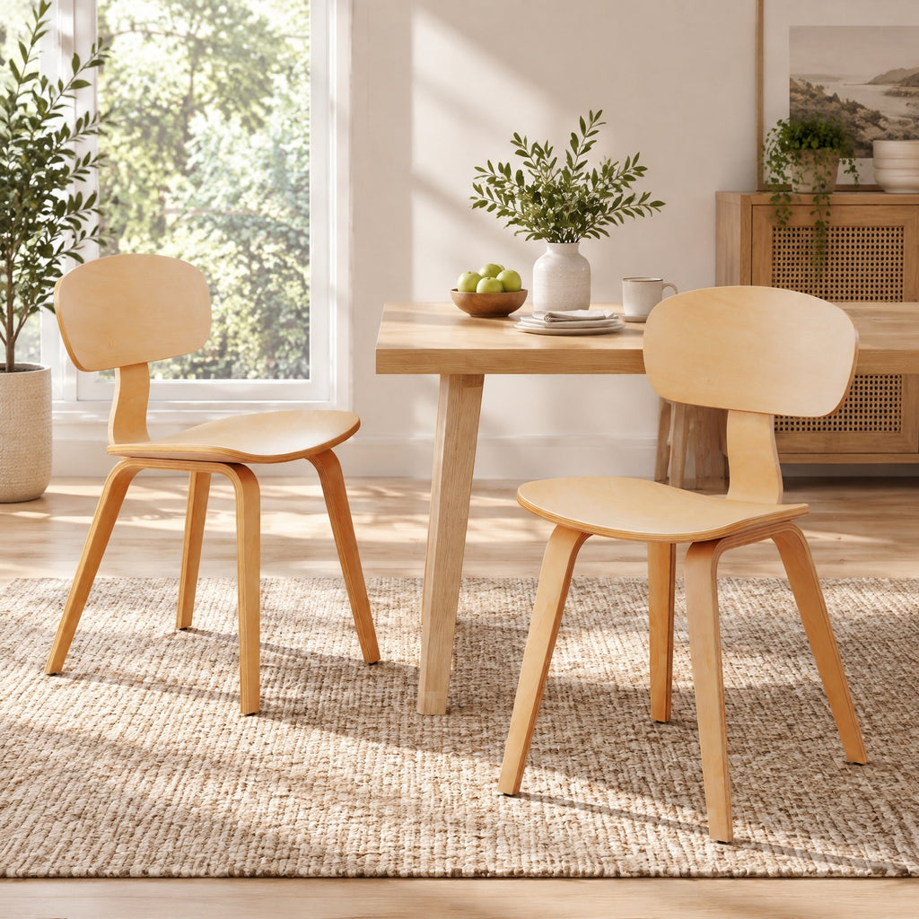 Airfind Modern Dining Chair Set of 2 with Wide Seat, 330 lbs Capacity, Bentwood Rubber Wood Frame, 17in x 20.5in x 31.5in Footprint, Natural