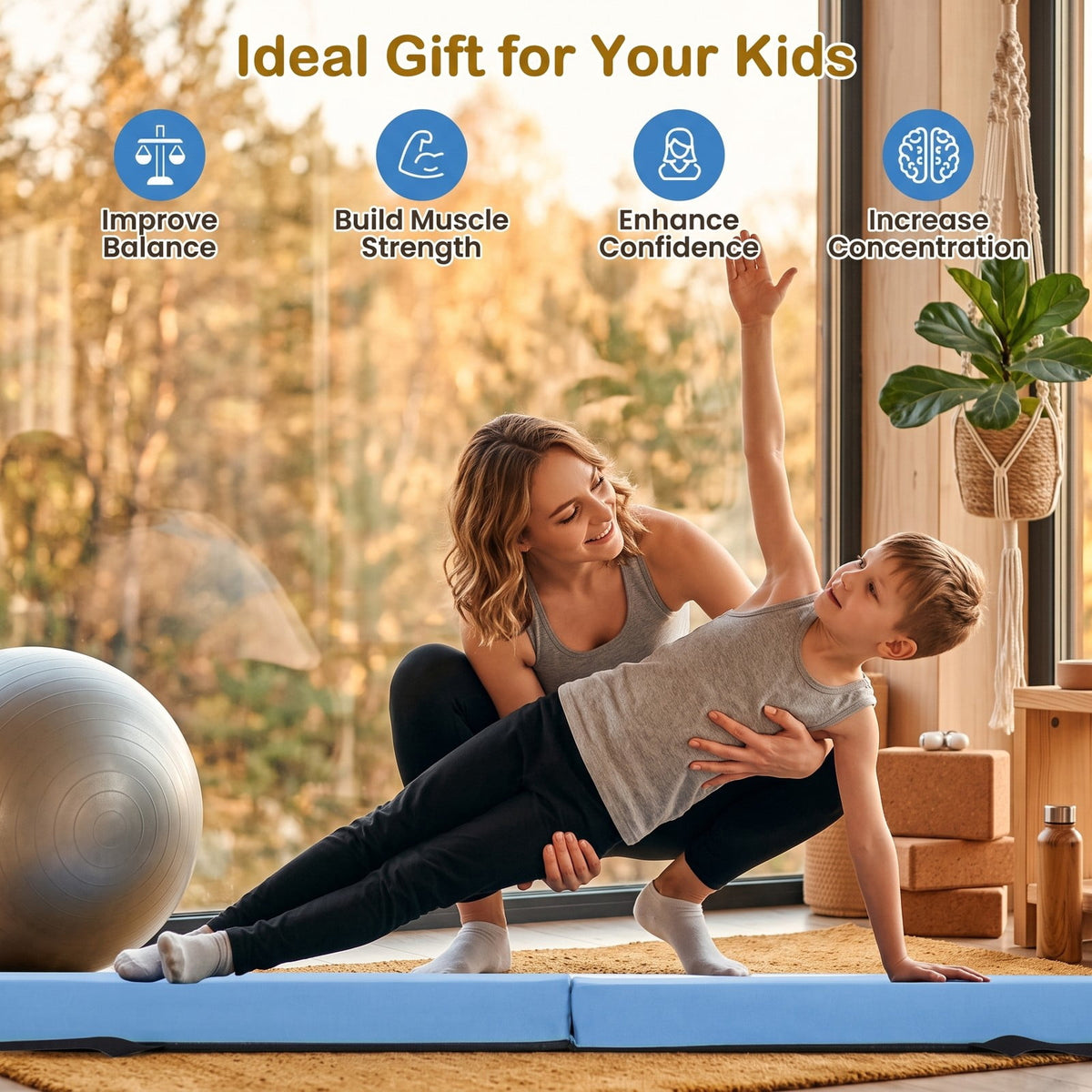 Airfind 7 FT Folding Balance Beam with Removable Suede Cover and Non-slip Bottom for Kids Home Gymnastics Practice, Blue