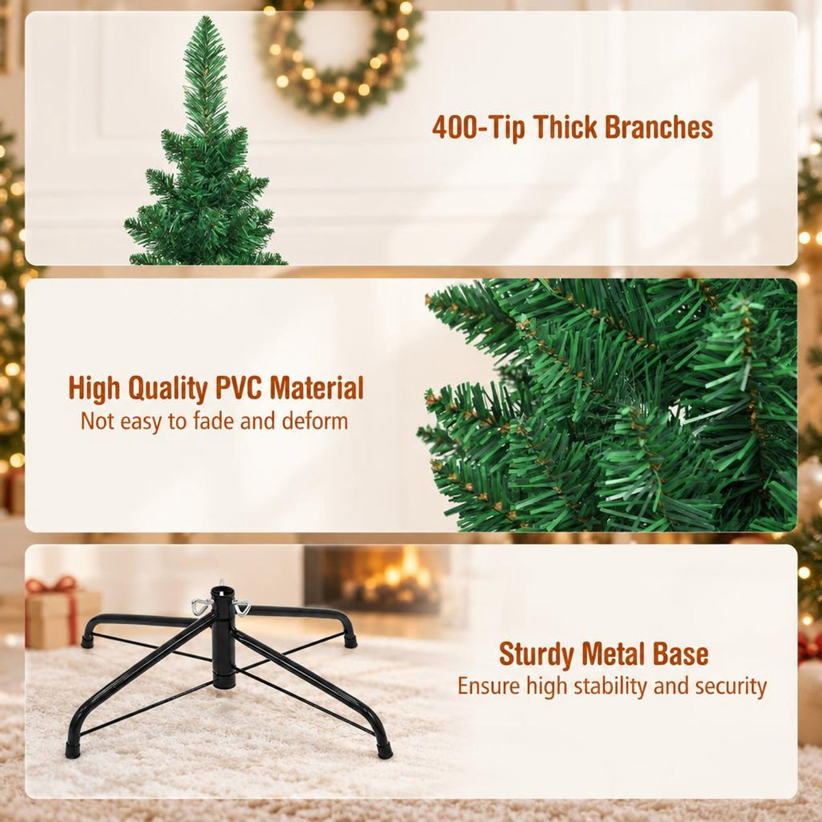 Airfind PVC Artificial Slim Pencil Christmas Tree-6 Feet, PVC iron 5 Ft: Frame, 2ft x 5ft Footprint, Green