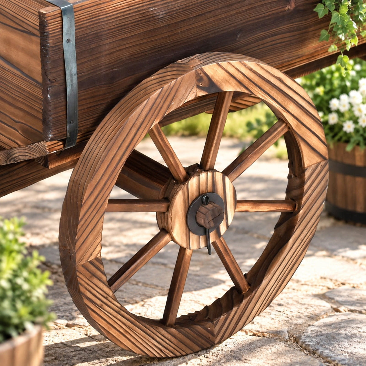 Airfind Wood Wagon Planter Pot Stand with Wheels, Fir wood Frame, 47.2 Inch x 17.0 Inch x 21.0 Inch Footprint, Wood