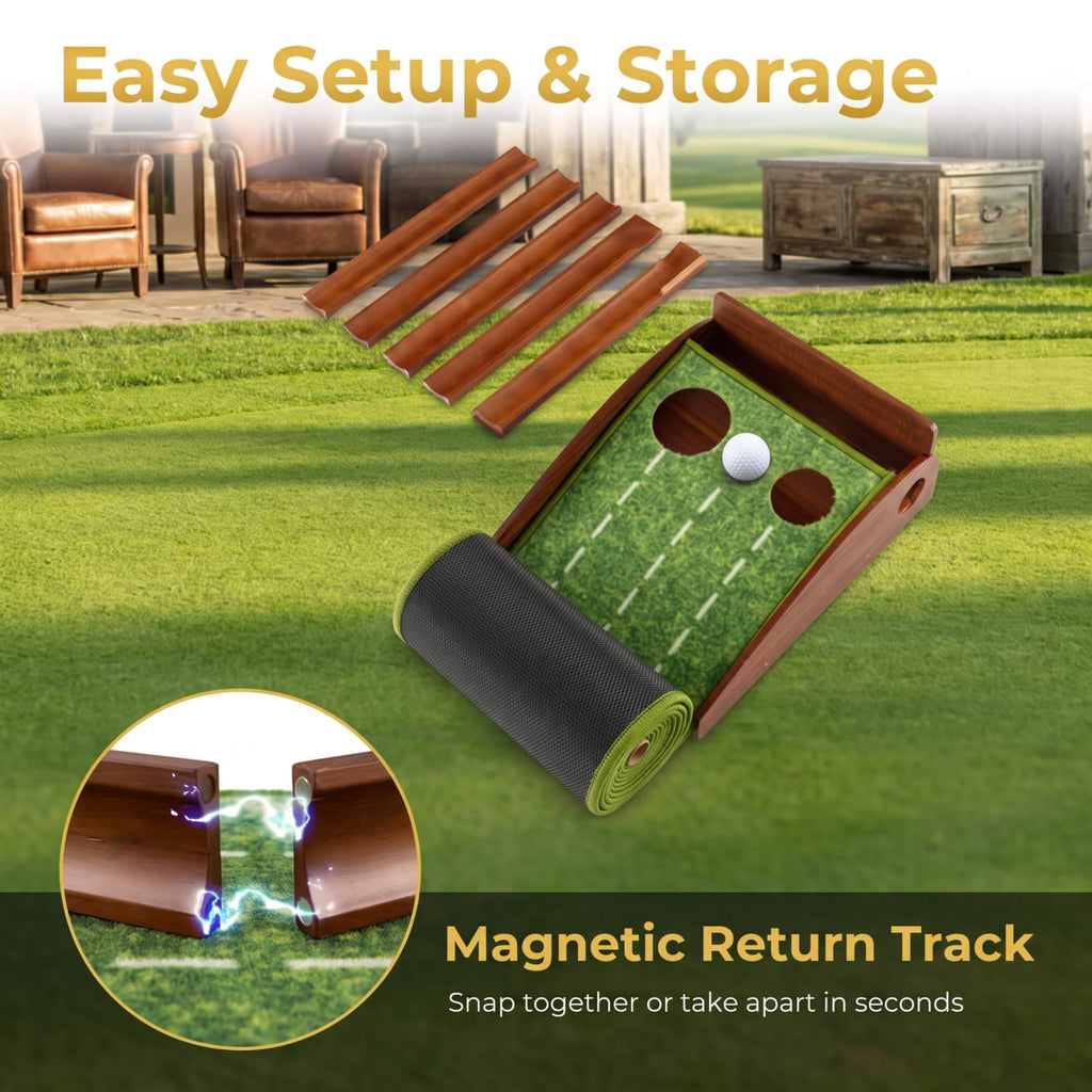 Airfind Golf Putting Mat Practice Training Aid with Auto Ball Return 3 Hole Sizes and Sloped Approach for Indoor Green, Brown