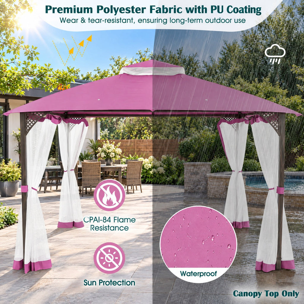 Airfind 10 x 12 Feet Gazebo Replacement Top with Air Vent and Drainage Holes, Polyester Frame, 12 ft x 10 ft Footprint, Pink