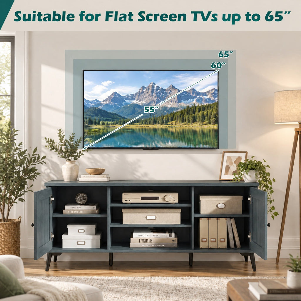 Airfind 2-Door TV Stand for TVs up to 65 Inch Mid Century Modern Entertainment Center, 176 lbs Capacity, Engineered Wood Metal Frame, Turquoise
