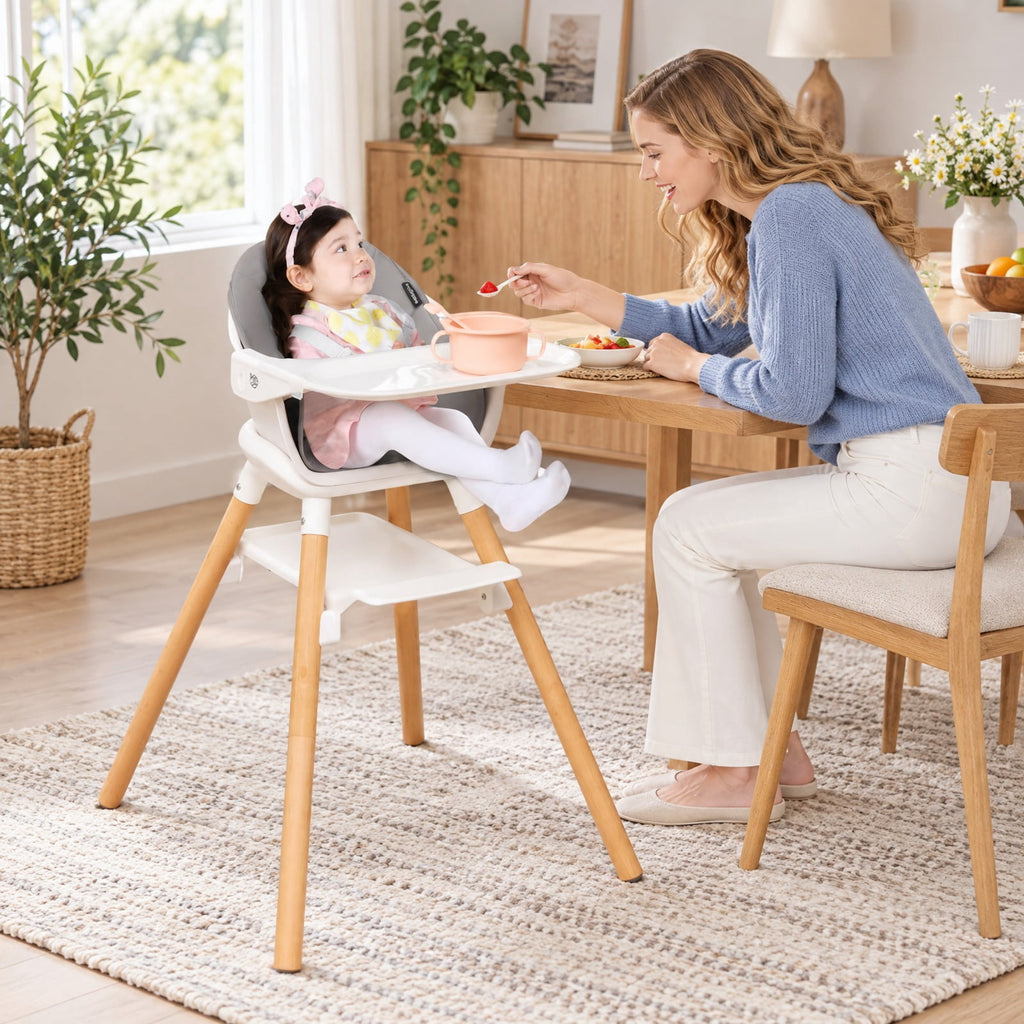 Airfind 6-in-1 Baby High Chair with Removable Dishwasher and Safe Tray, PP PU Beech Frame, 24.5 x 23 x 35.5 Footprint, White
