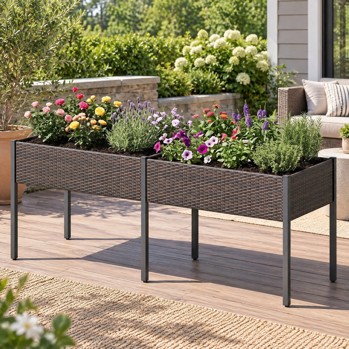 Airfind Raised Garden Bed with Legs and Removable Liner for Vegetables Herbs Patio, Planter 176 lbs Total Capacity, PE Rattan Metal Fabric Frame