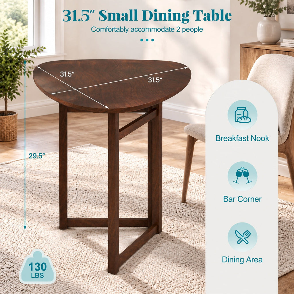 Airfind Foldable Dining Table 31.5 Inch Triangular Small Kitchen Table for 2, 130 lbs Capacity, Rubber Wood MDF Frame, 31.5 Inch x 31.5 Inch x 29.5 Inch Footprint