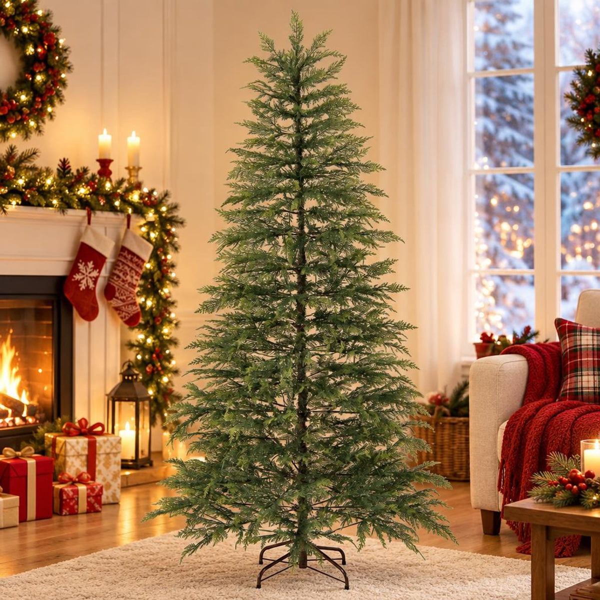 Airfind 6.5 Feet Artificial Christmas Tree with Branch Tips and Colorful LED Lights, Green, a light controller for convenient operation