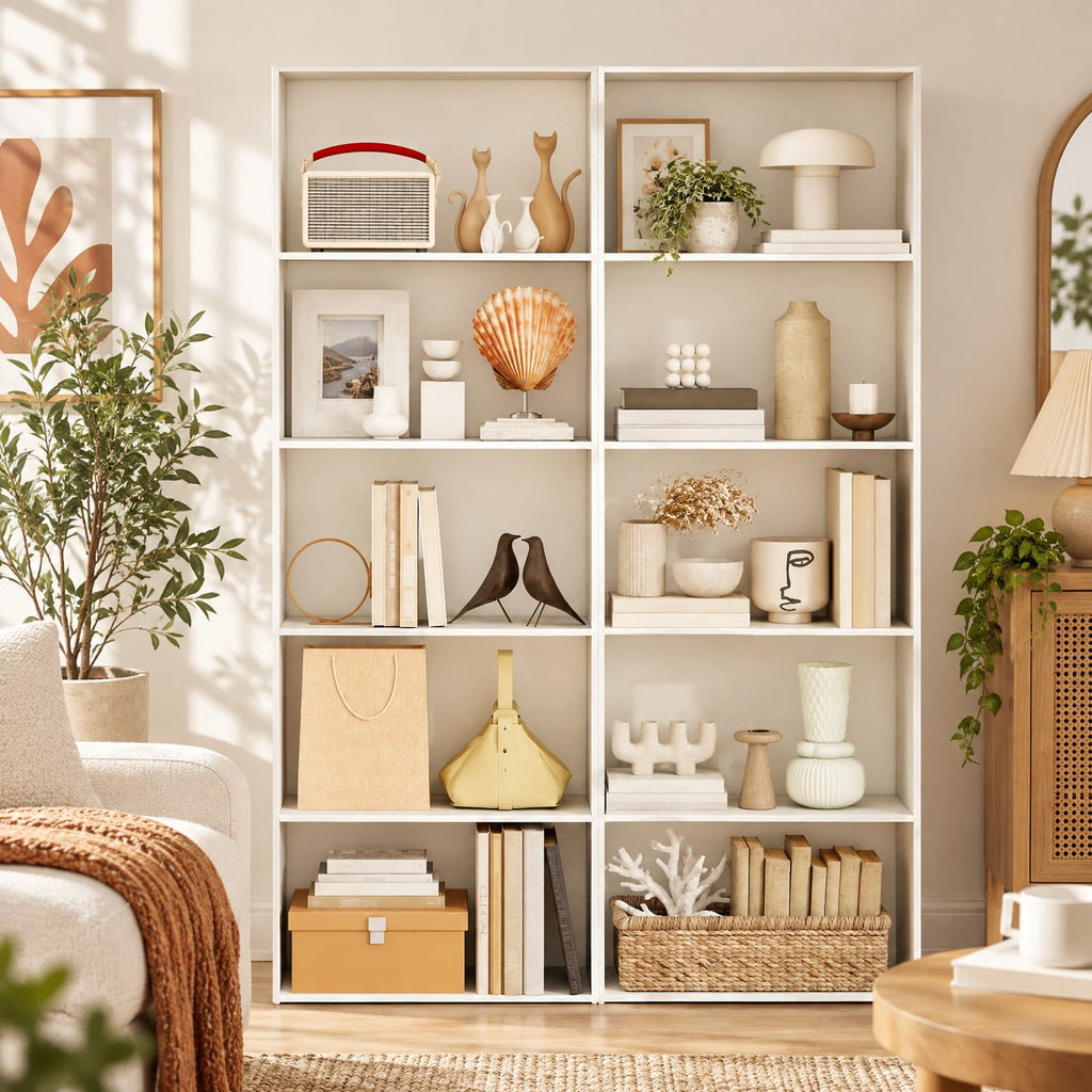 Airfind 5-Shelf Storage Bookcase Modern Multi-Functional Display Cabinet, 45 lbs Capacity, Engineered Wood MDF Frame, 24in x 9.5in x 67in Footprint