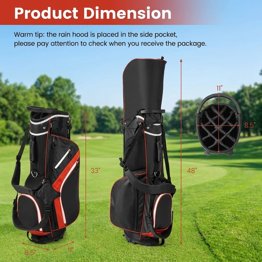 Airfind 14-Way Stand Bag with Cushioned Hip Strap and Rain Hood for Walking Rounds, Red