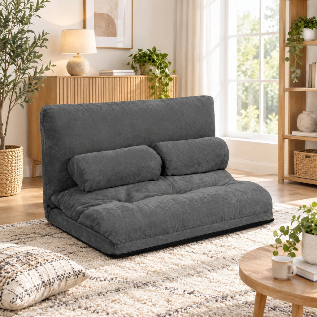 Airfind 6-Position Adjustable Sleeper Lounge Couch with 2 Pillows, Steel Corduroy Sponge Flat Frame, 71 Inch x 42.5 Inch x 7 Inch Footprint, Gray