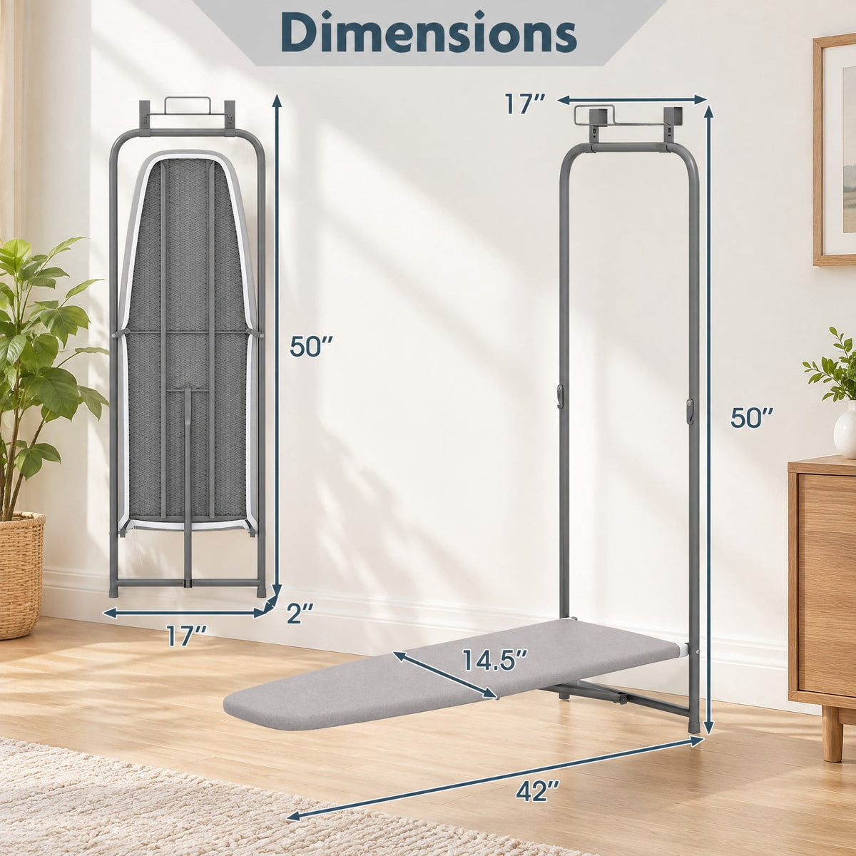Airfind Over the Door Ironing Board Space-Saving Metal Hanging Ironing Board, 22 lbs Capacity, Cotton Sponge Metal Frame, 42 x 17 x 50 Footprint